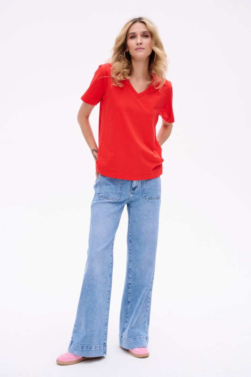 T-shirt Damski Mango Plus Size Czerwony