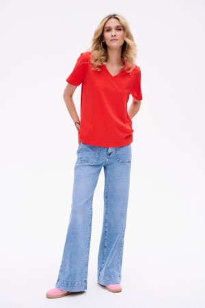 T-shirt Damski Mango Plus Size Czerwony