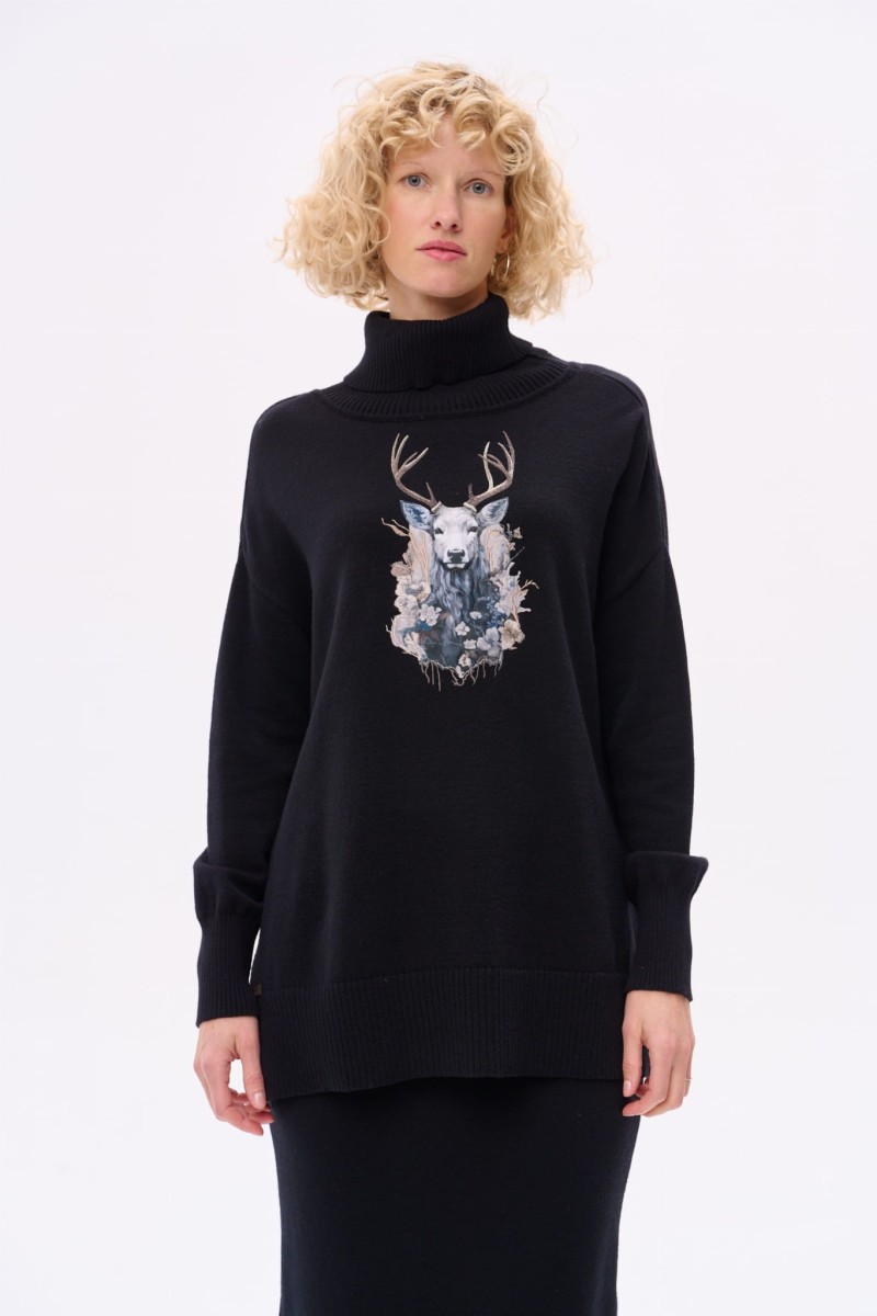 Sweter Damski Lyly Czarny / Jeleń