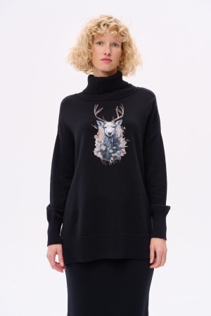 Sweter Damski Lyly Czarny / Jeleń