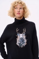 Sweter Damski Lyly Czarny / Jeleń
