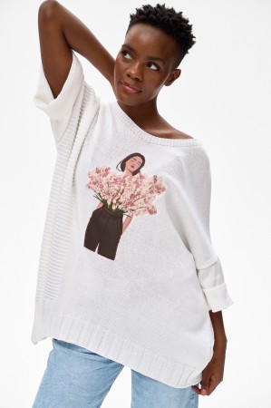 Sweter Damski Blooming Ecru