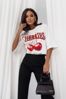 T-shirt bawełniany CHERRIES biały