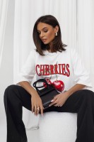 T-shirt bawełniany CHERRIES biały