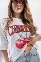 T-shirt bawełniany CHERRIES biały