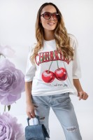 T-shirt bawełniany CHERRIES biały