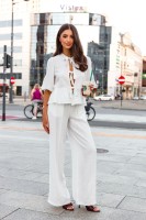Bluzka damska DORIS z wiskozy – biała, z kokardkami, krótki rękaw, styl boho