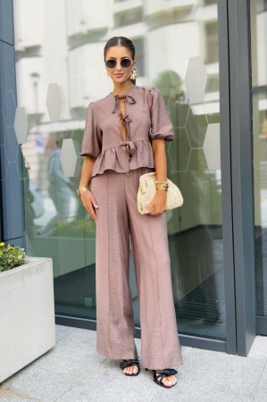 Bluzka damska DORIS z wiskozy – fango, z kokardkami, krótki rękaw, styl boho