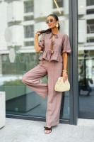 Bluzka damska DORIS z wiskozy – fango, z kokardkami, krótki rękaw, styl boho