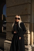 Długi płaszcz damski London II wiązany w pasie czarny