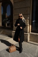 Długi płaszcz damski London II wiązany w pasie czarny