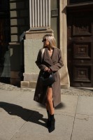 Długi płaszcz damski London II wiązany w pasie fango