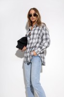 Koszula bawełniana Bianca oversize z kołnierzykiem w kratę biało czarna