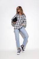 Koszula bawełniana Bianca oversize z kołnierzykiem w kratę biało czarna