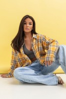 Koszula bawełniana Bianca oversize z kołnierzykiem w kratę żółta