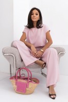 Elegancki dwuczęściowy komplet Olga bluzka + spodnie pudrowy róż