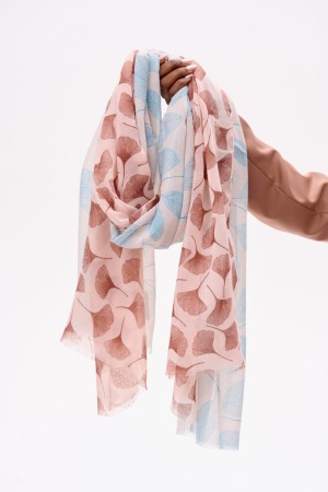 Szal Damski YF 5898 Leaves Beige / Blue