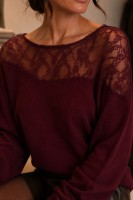 Sweter ZAFIRA z koronką bordowy