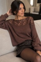 Sweter ZAFIRA z koronką czekoladowy