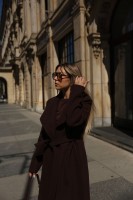 Długi płaszcz damski London II wiązany w pasie czekolada