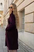 Długi płaszcz damski London II wiązany w pasie bordowe