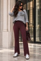 Legginsy damskie BIANKA burgundowe z rozcięciem – eleganckie spodnie z wysokim stanem