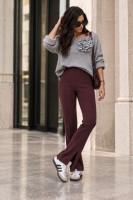 Legginsy damskie BIANKA burgundowe z rozcięciem – eleganckie spodnie z wysokim stanem