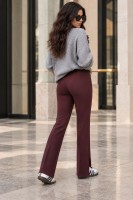Legginsy damskie BIANKA burgundowe z rozcięciem – eleganckie spodnie z wysokim stanem