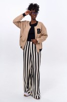 Spodnie Damskie Elwira Stripes Black / Pannacotta